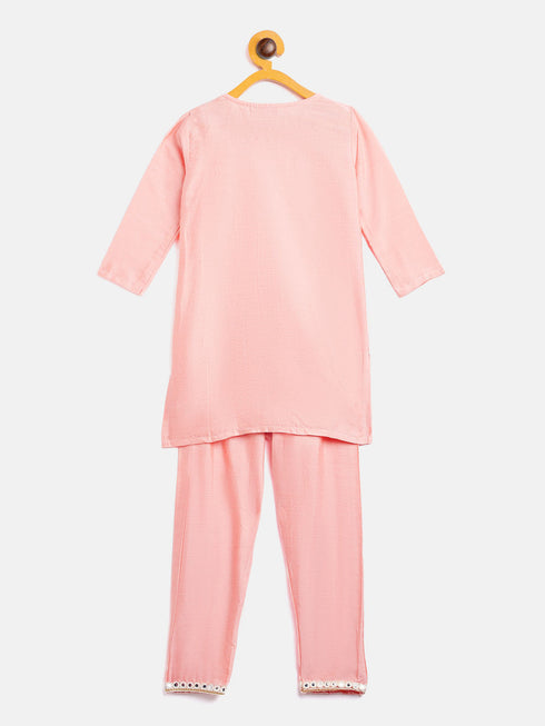 Sishu Girl's' Pink Viscose Kurta And Straight Pant Set